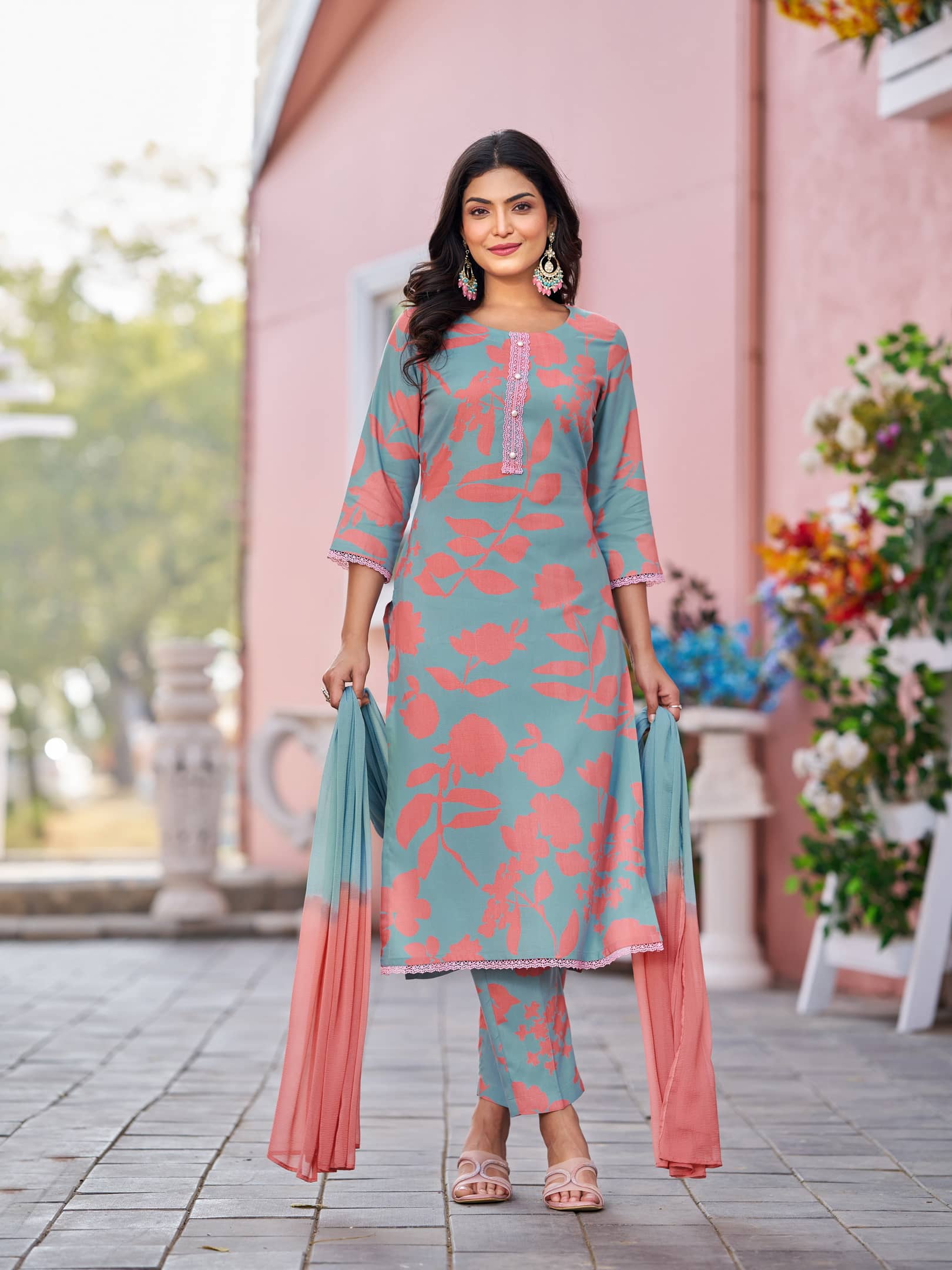 VIBE VISION Viscose Self Design Kurti With Pants Women's Stitched Salwar Suit - Teal ( Pack of 1 )