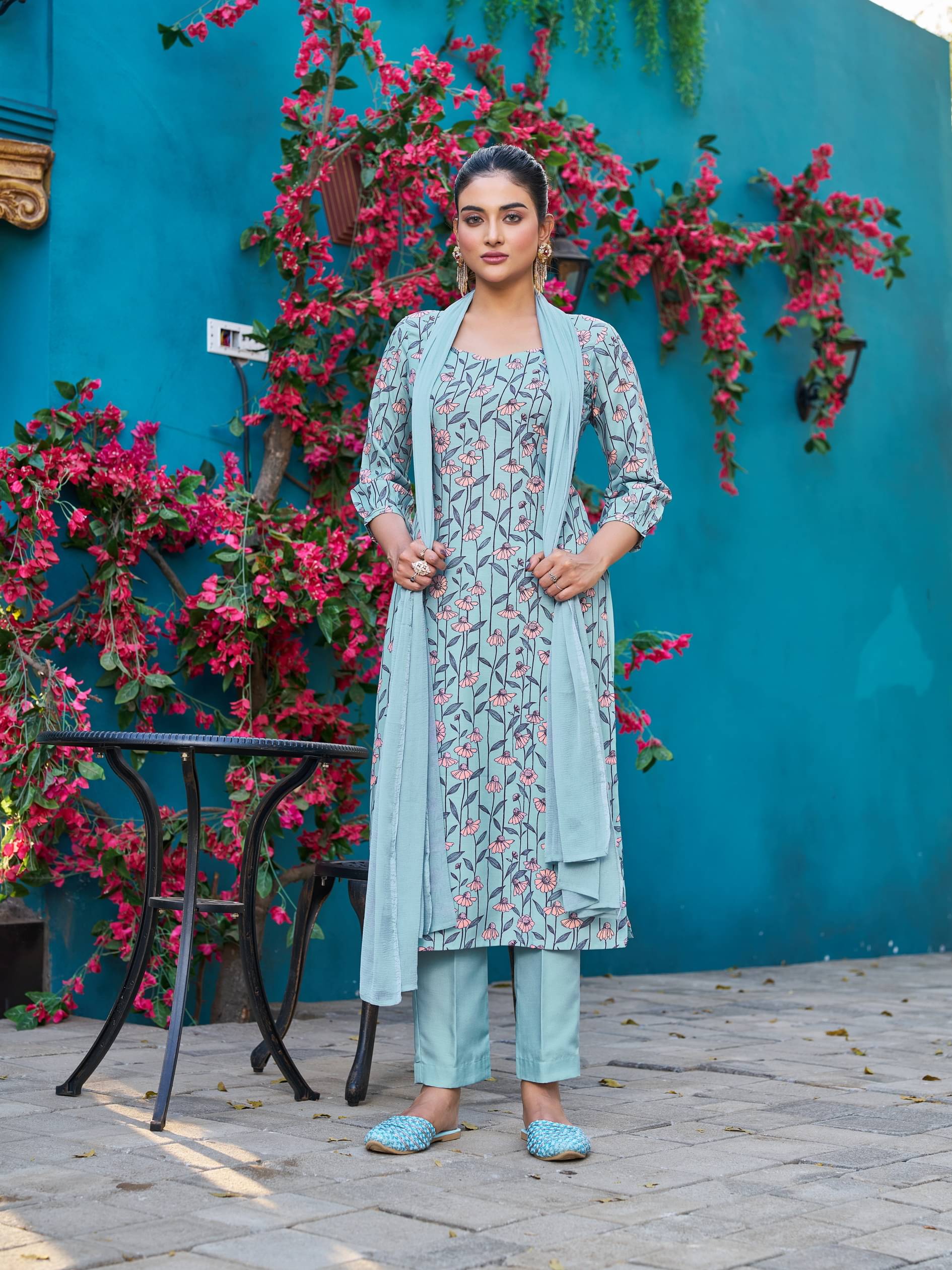 VIBE VISION Viscose Self Design Kurti With Pants Women's Stitched Salwar Suit - Blue ( Pack of 1 ) VIBE VISION Viscose Self Design Kurti With Pants Women's Stitched Salwar Suit - Blue ( Pack of 1 )