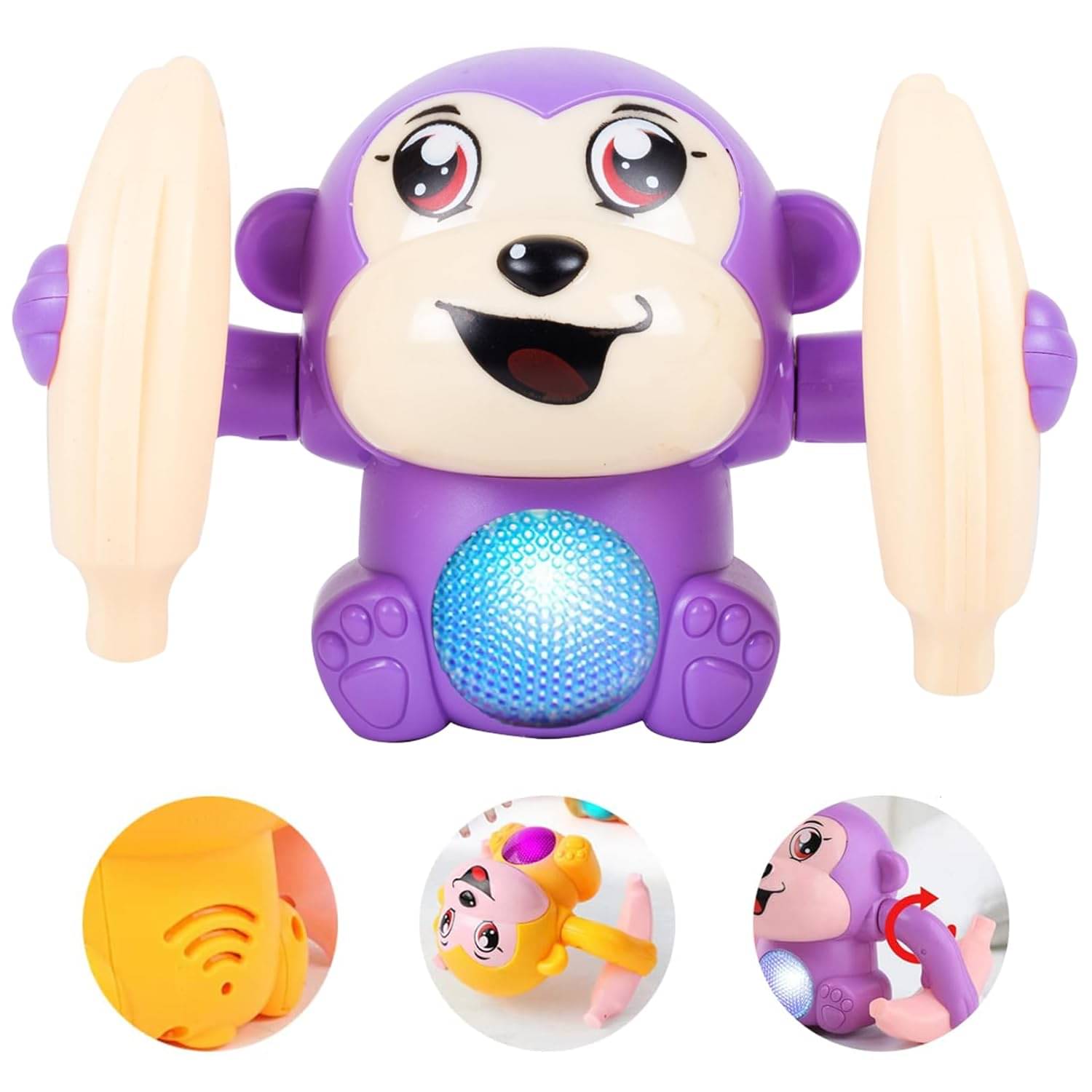     			DENFE  Dancing and Spinning Rolling Doll Tumble Monkey Toy | Voice Control Banana Monkey with Musical Light & Sound Effects | Interactive Sensor Toy for Kids | Multi-Color