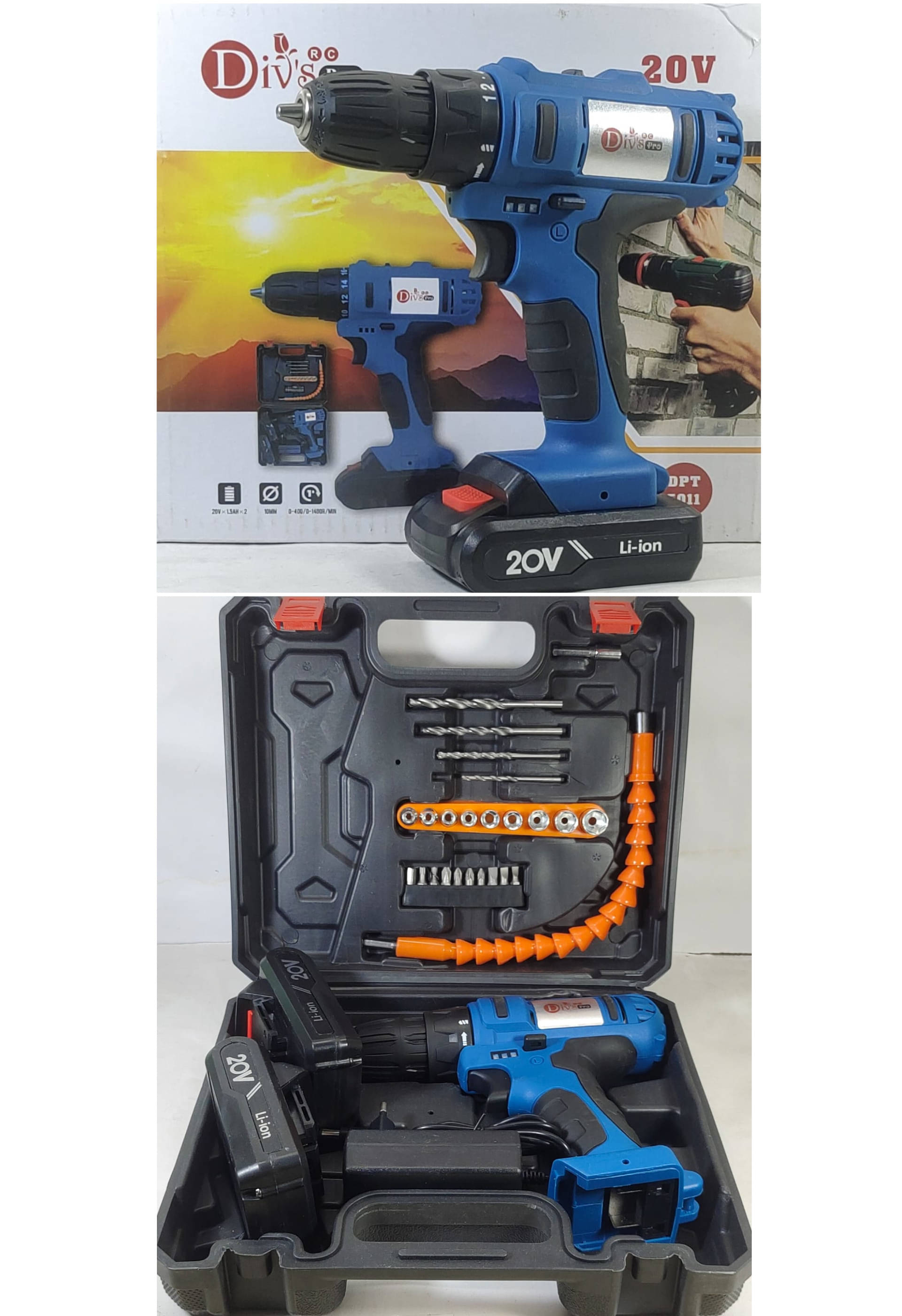 Div's - DPT5011 20 Volts 10mm Cordless Drill Machine with Bits Div's - DPT5011 20 Volts 10mm Cordless Drill Machine with Bits