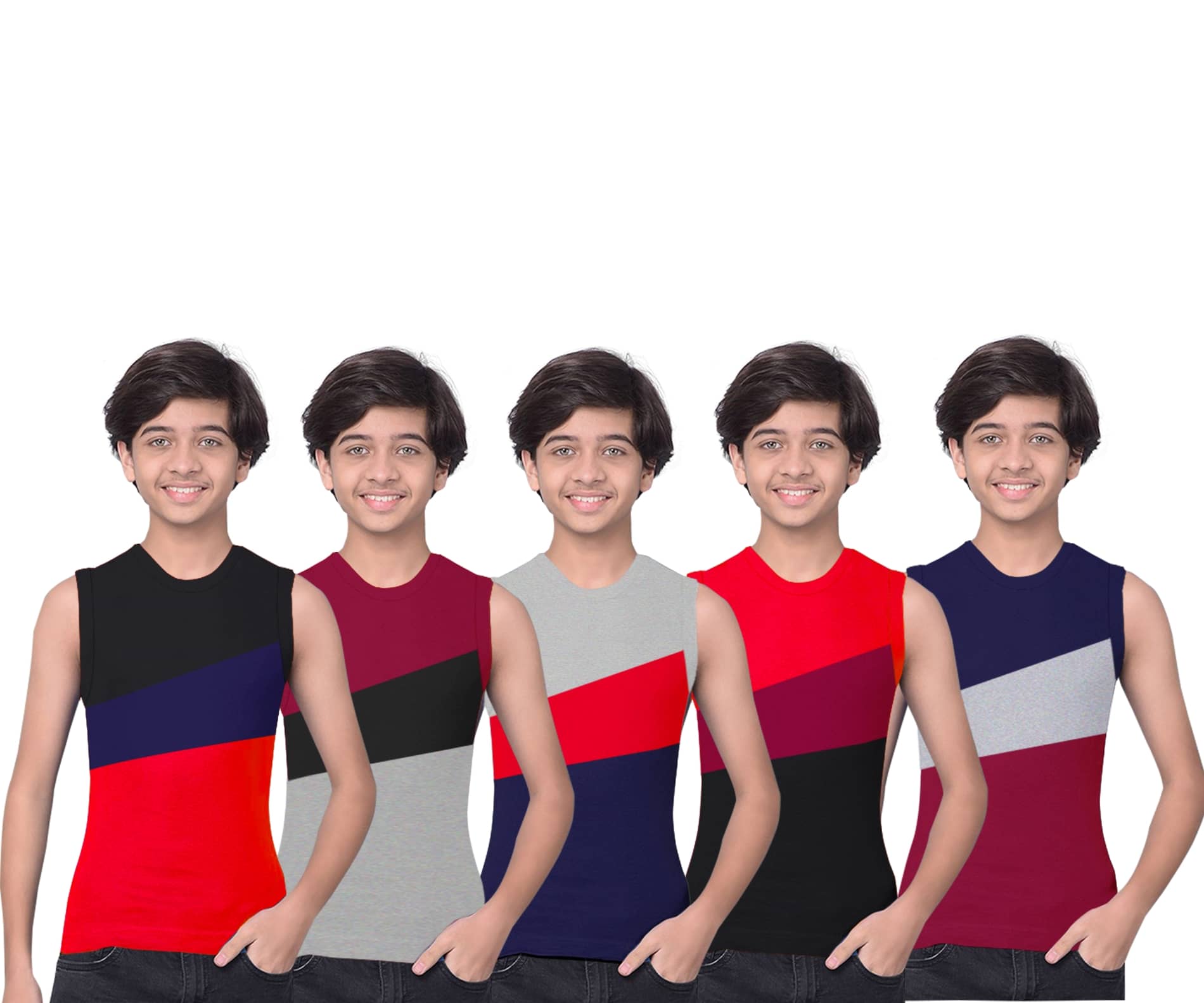 Drako Pack of 5 Boys Cotton Vest ( Multicolor ) - Nightwear & Loungewear | Buy online on ZillyBuy