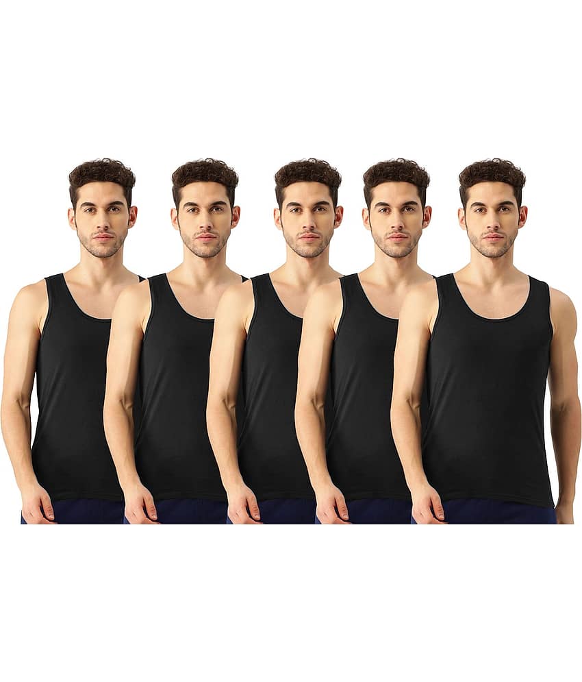 Drako Pack of 5 Cotton Basic Vest For Men ( Black ) - Nightwear & Loungewear | Buy online on ZillyBuy