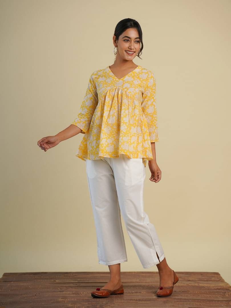     			Goodhand Women's Cotton A-Line Top ( Yellow )