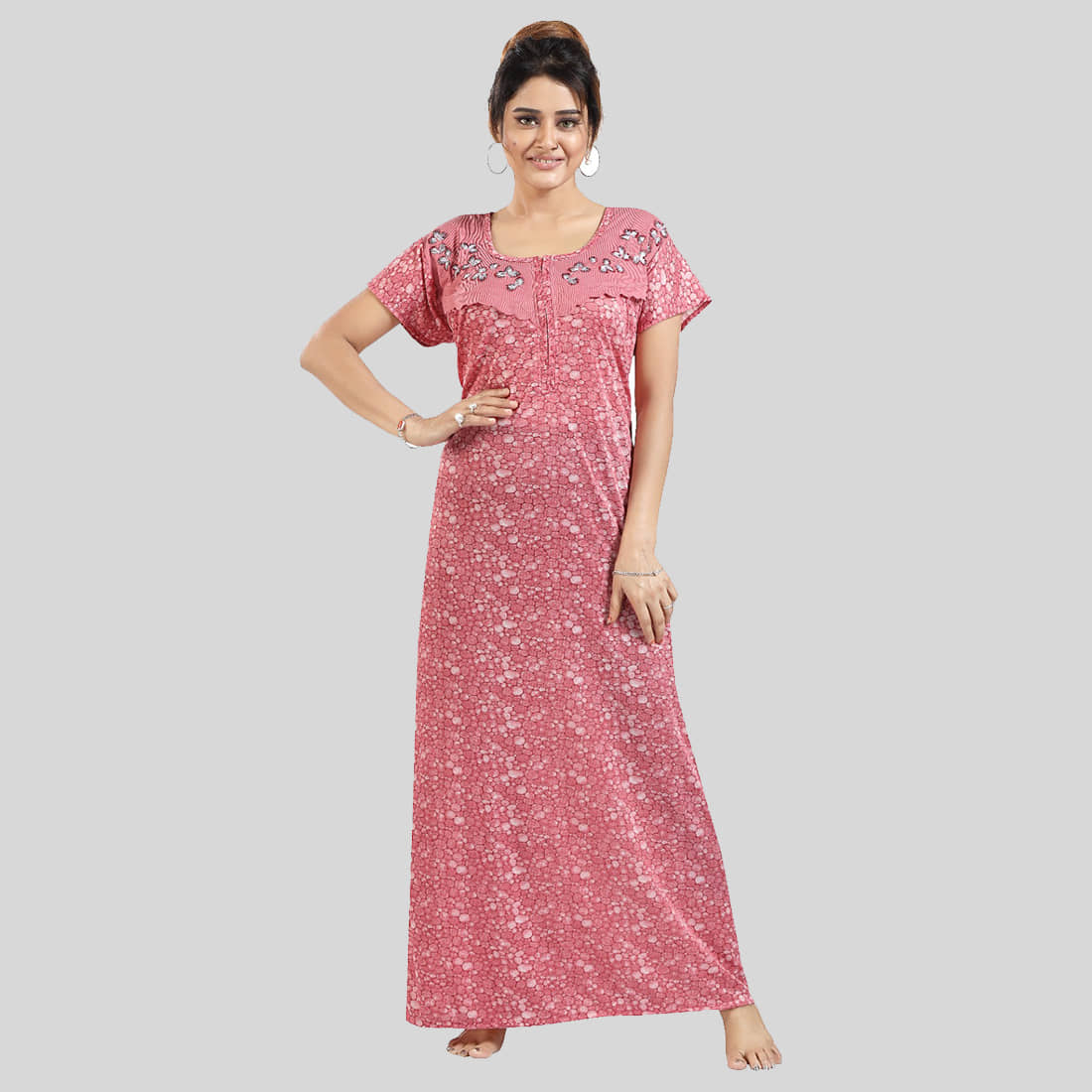 Gutthi Pink Cotton Women's Nightwear Nighty & Night Gowns ( Pack of 1 ) - Nightwear & Loungewear | Buy online on ZillyBuy