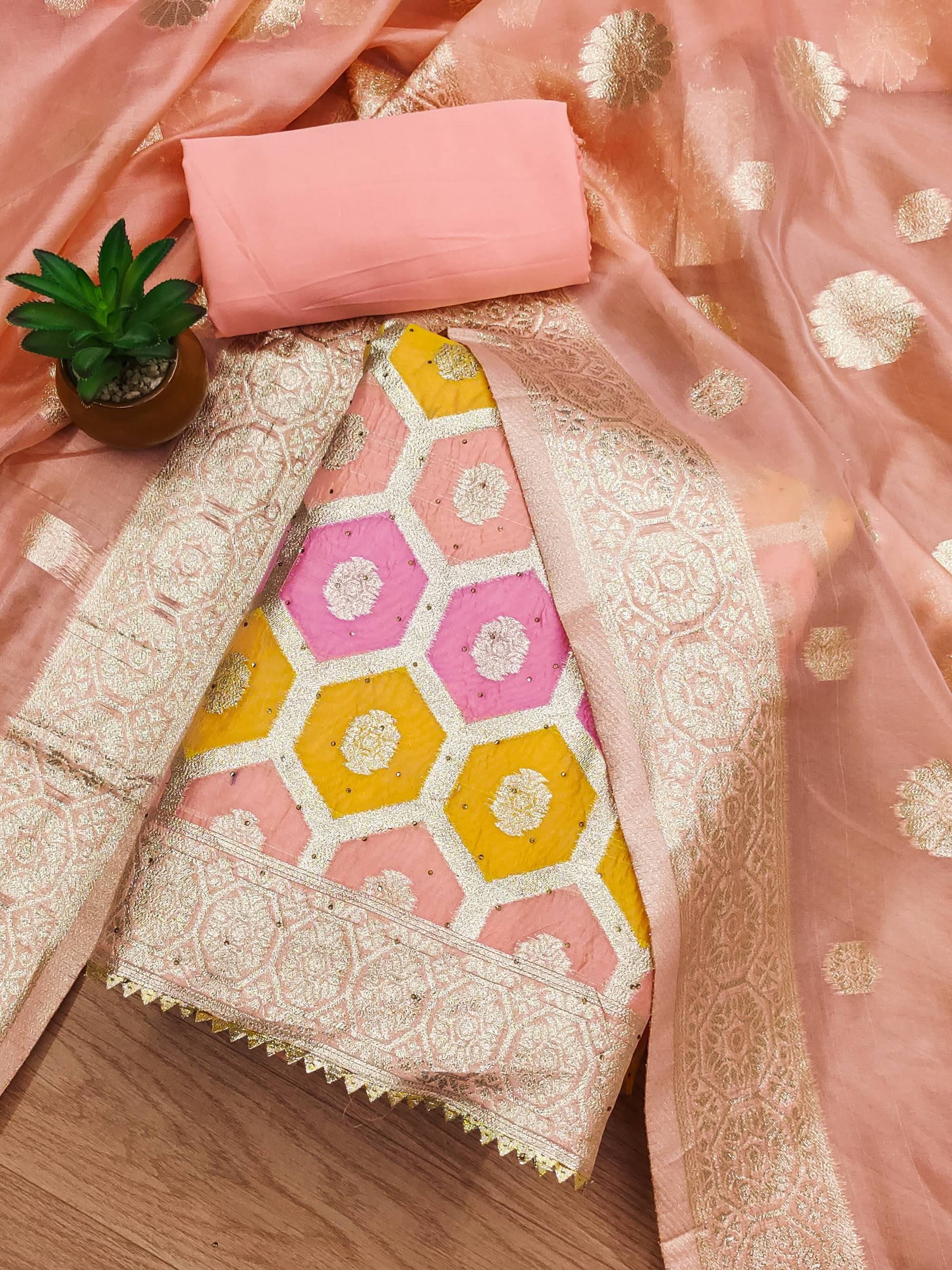 HL SILKMILLS Unstitched Banarasi Embellished Dress Material - Peach ( Pack of 1 ) HL SILKMILLS Unstitched Banarasi Embellished Dress Material - Peach ( Pack of 1 )