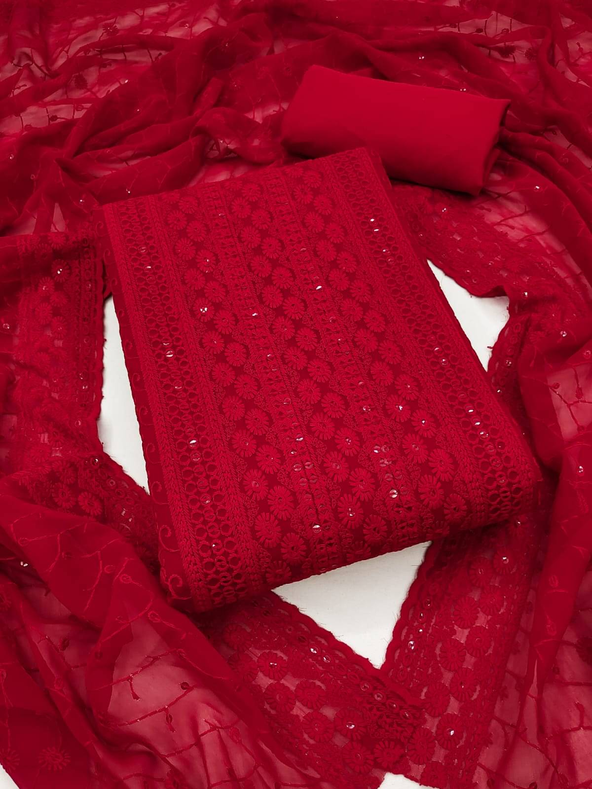     			HL SILKMILLS Unstitched Georgette Embroidered Dress Material - Red ( Pack of 1 )