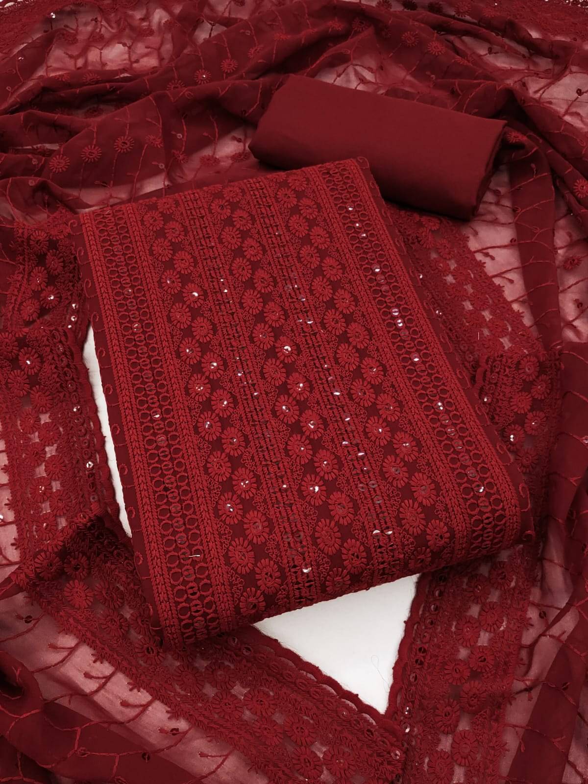 HL SILKMILLS Unstitched Georgette Embroidered Dress Material - Maroon ( Pack of 1 )     			HL SILKMILLS Unstitched Georgette Embroidered Dress Material - Maroon ( Pack of 1 )