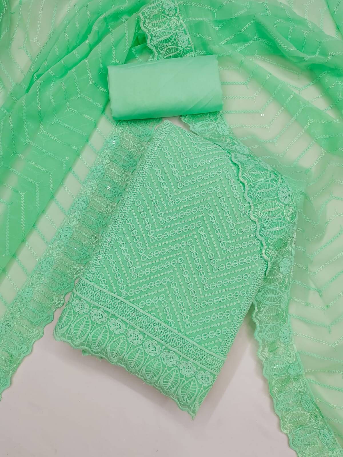     			HL SILKMILLS Unstitched Georgette Embroidered Dress Material - Fluorescent Green ( Pack of 1 )