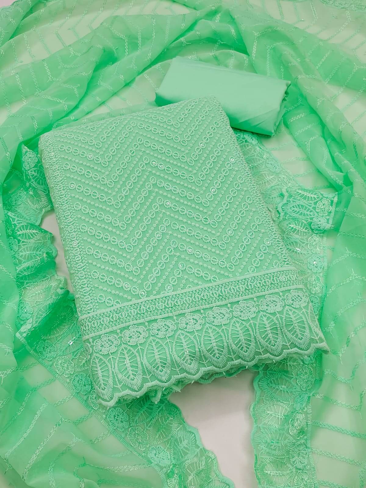     			HL SILKMILLS Unstitched Georgette Embroidered Dress Material - Fluorescent Green ( Pack of 1 )