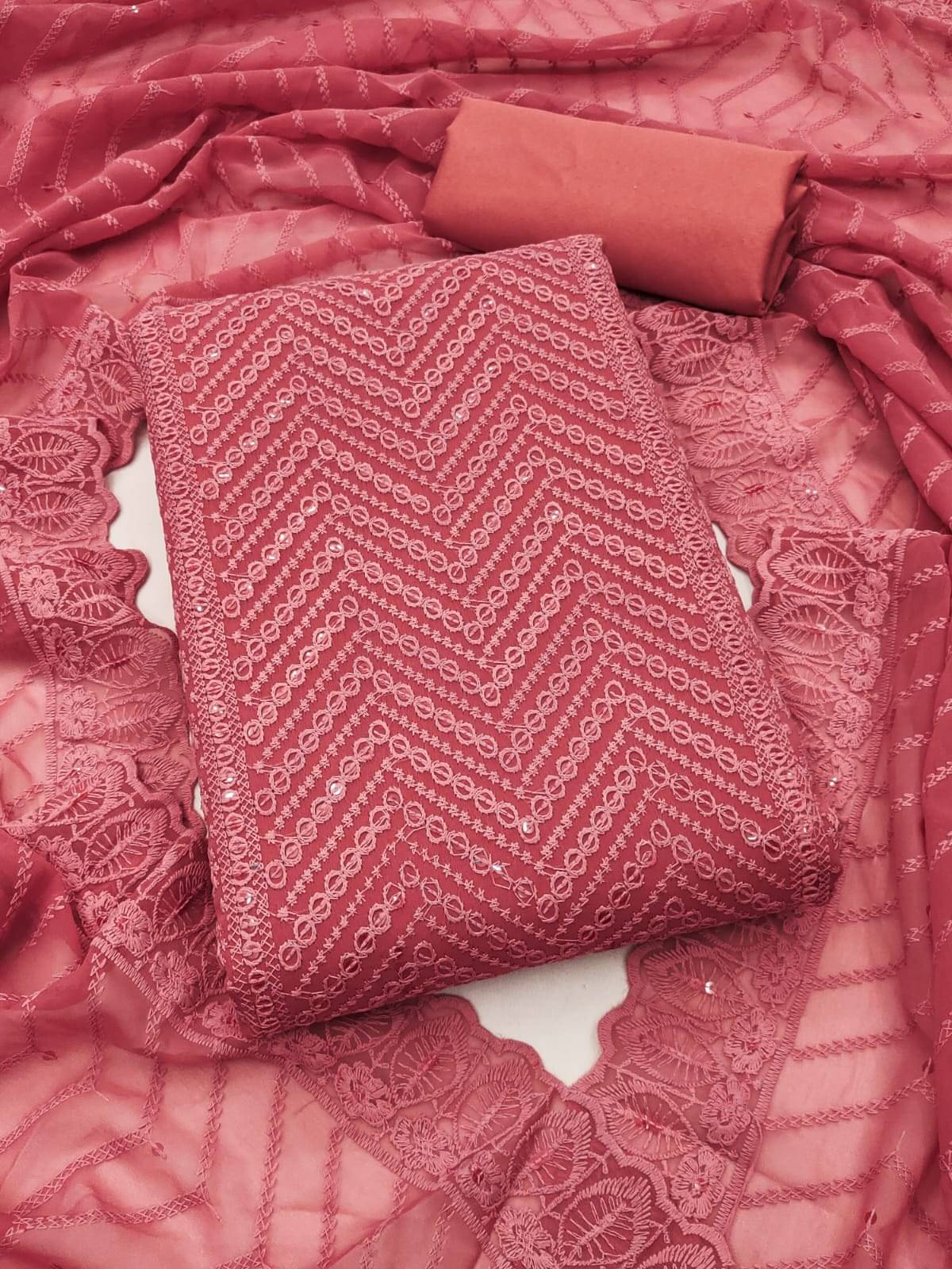 HL SILKMILLS Unstitched Georgette Embroidered Dress Material - Peach ( Pack of 1 ) HL SILKMILLS Unstitched Georgette Embroidered Dress Material - Peach ( Pack of 1 )