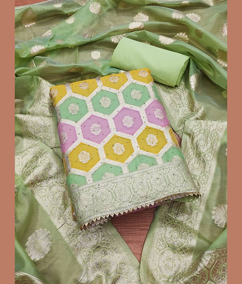 HL SILKMILLS Unstitched Silk Embellished Dress Material - Green ( Pack of 1 ) - Unstitched Fabrics | Buy online on ZillyBuy
