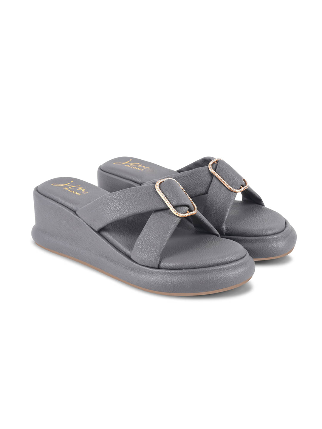 JM Looks Gray Women's Slip On Heels     			JM Looks Gray Women's Slip On Heels