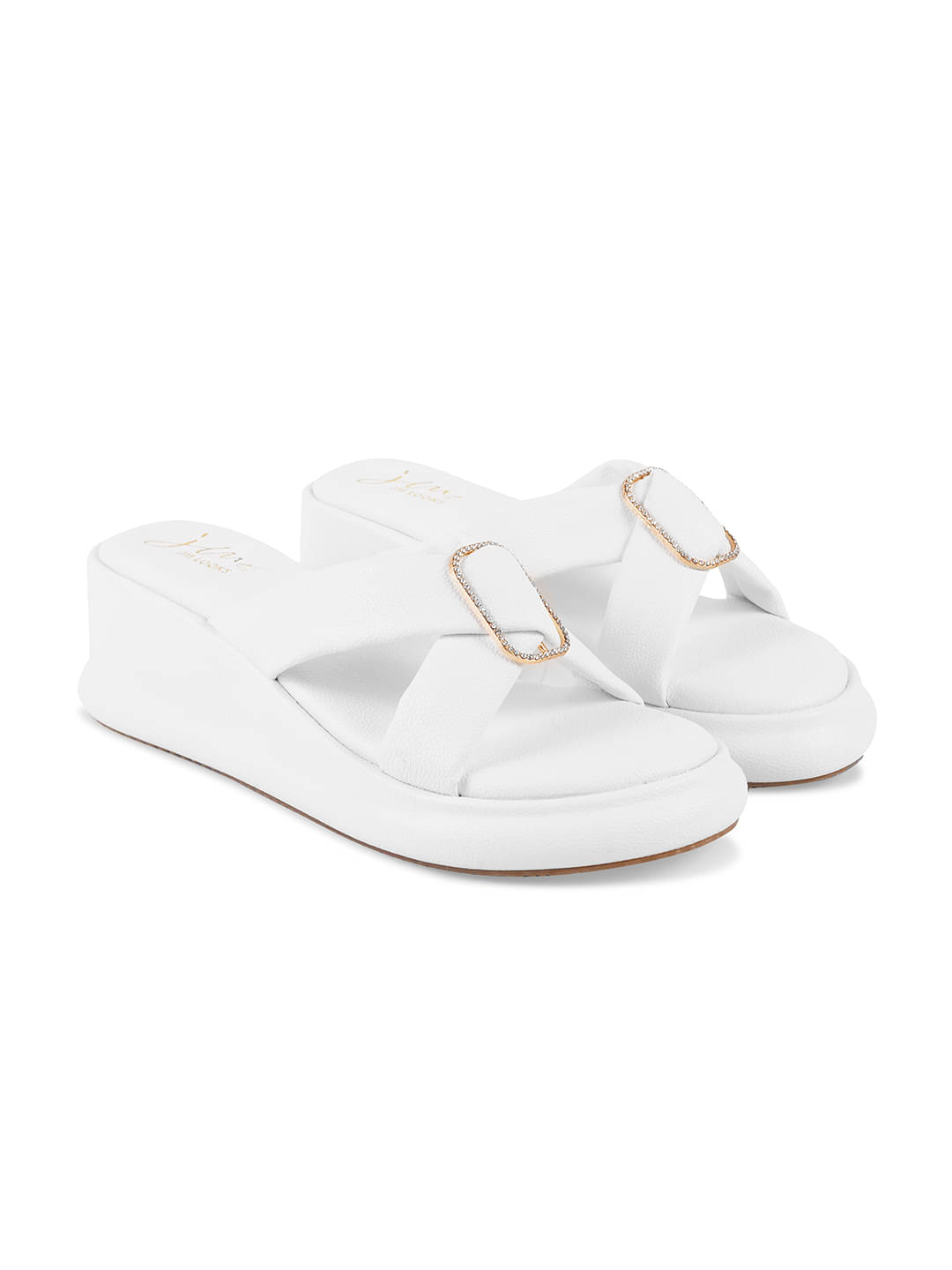     			JM Looks White Women's Slip On Heels
