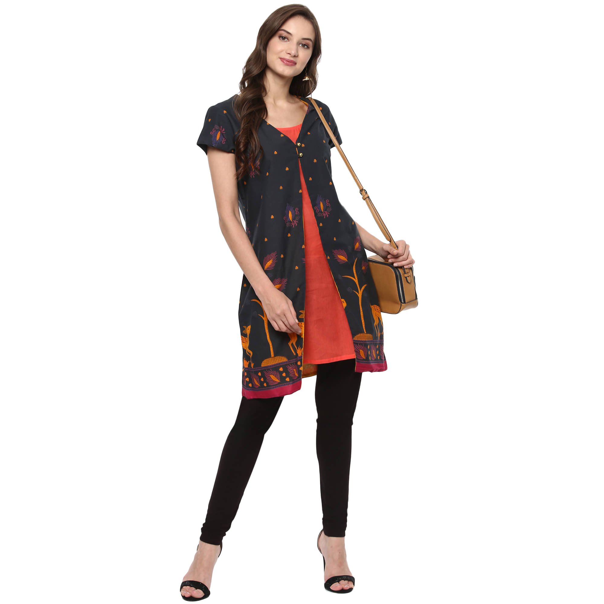     			Pannkh Pack of 1 Cotton Printed A-line Women's Kurti - ( Navy Blue )