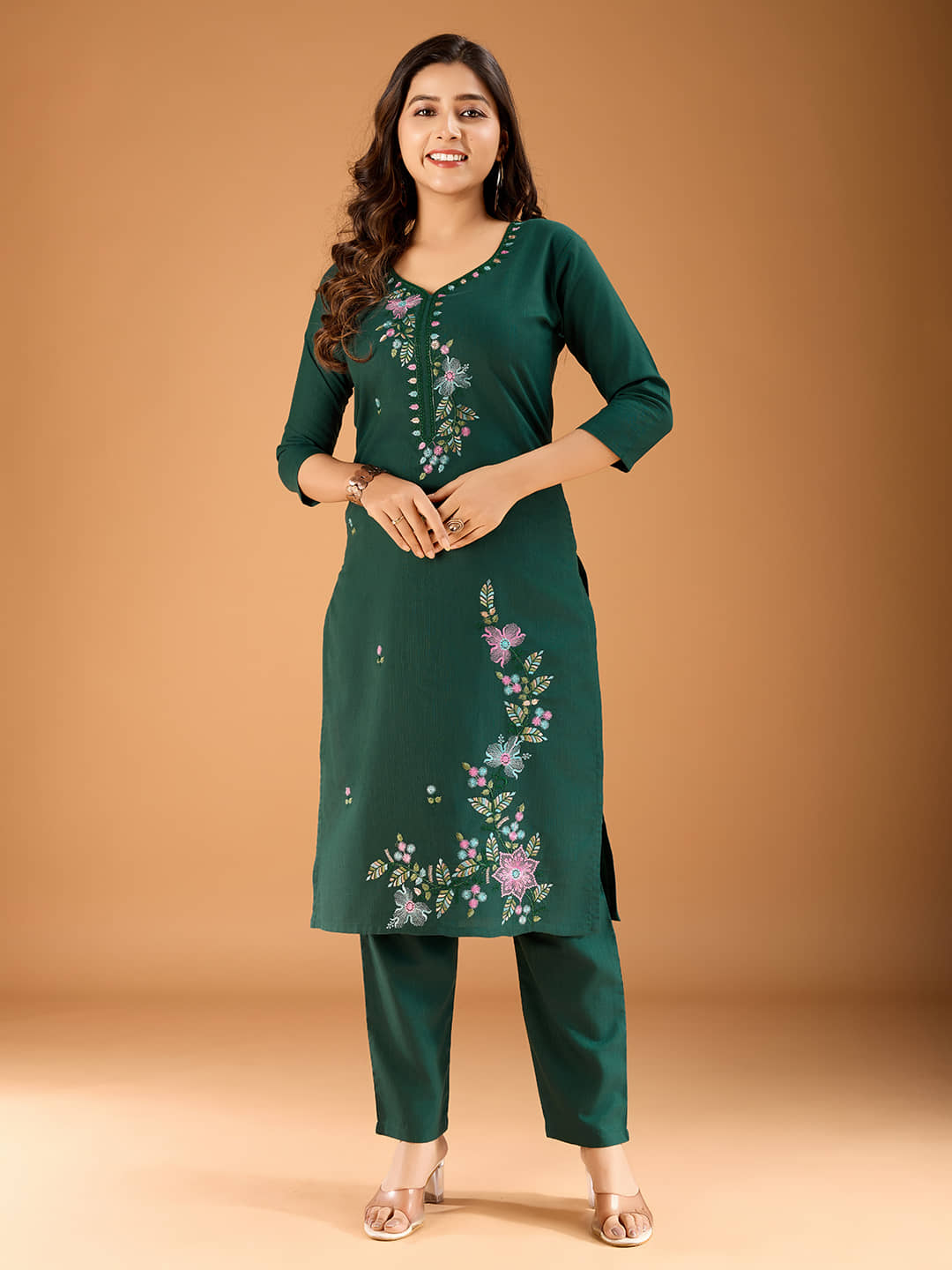 Parastri Cotton Embroidered Kurti With Pants Women's Stitched Salwar Suit - Green ( Pack of 1 )