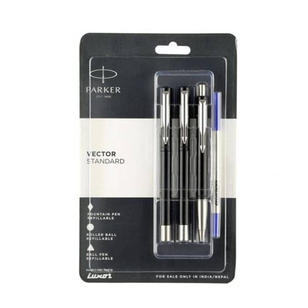 Parker Vector Standard Black CT Ball Pen + Rollerball Pen + Fountain Pen Set Parker Vector Standard Black CT Ball Pen + Rollerball Pen + Fountain Pen Set