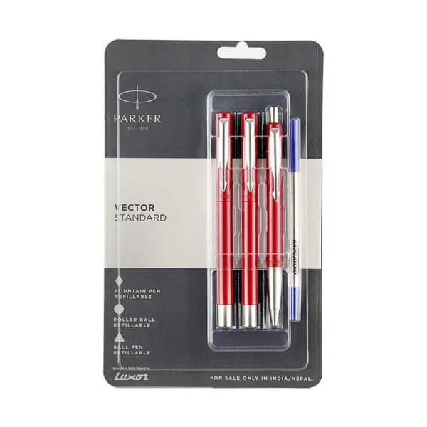 Parker Vector Standard Red CT Ball Pen + Rollerball Pen + Fountain Pen Set Parker Vector Standard Red CT Ball Pen + Rollerball Pen + Fountain Pen Set