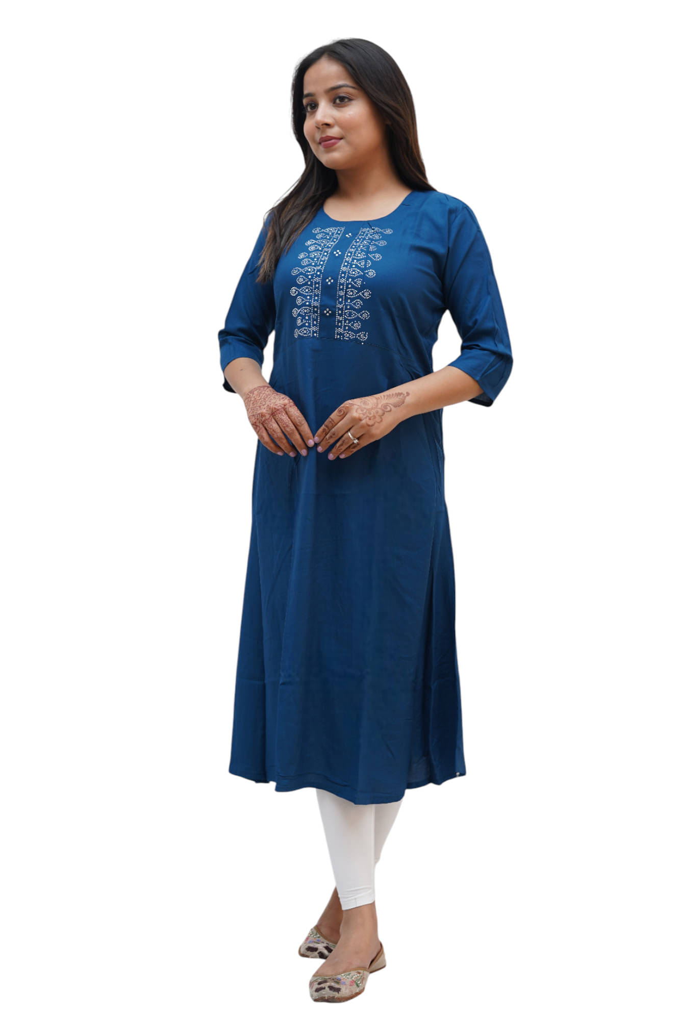     			PickALook Pack of 1 Rayon Embroidered Flared Women's Kurti - ( Navy Blue )