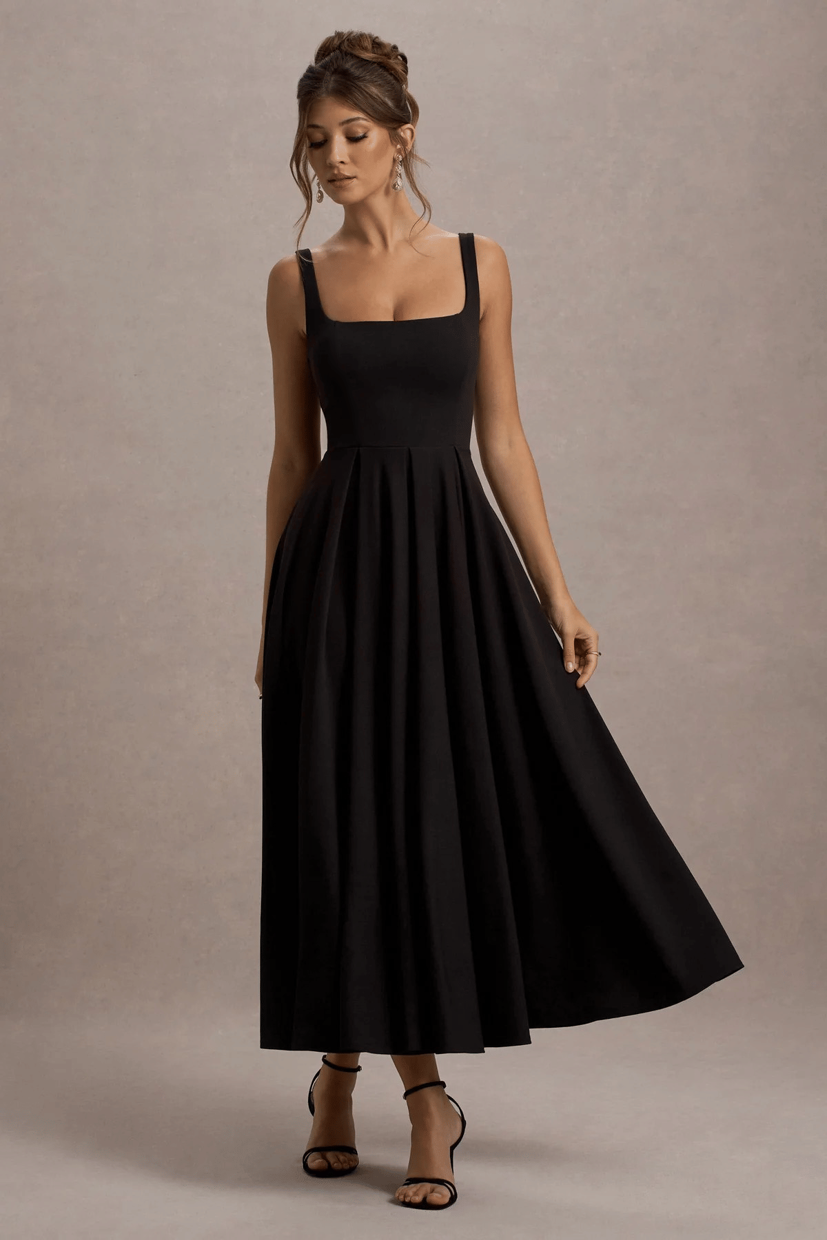 Traquila Women Lycra Solid Fit & Flare Dress ( Black )