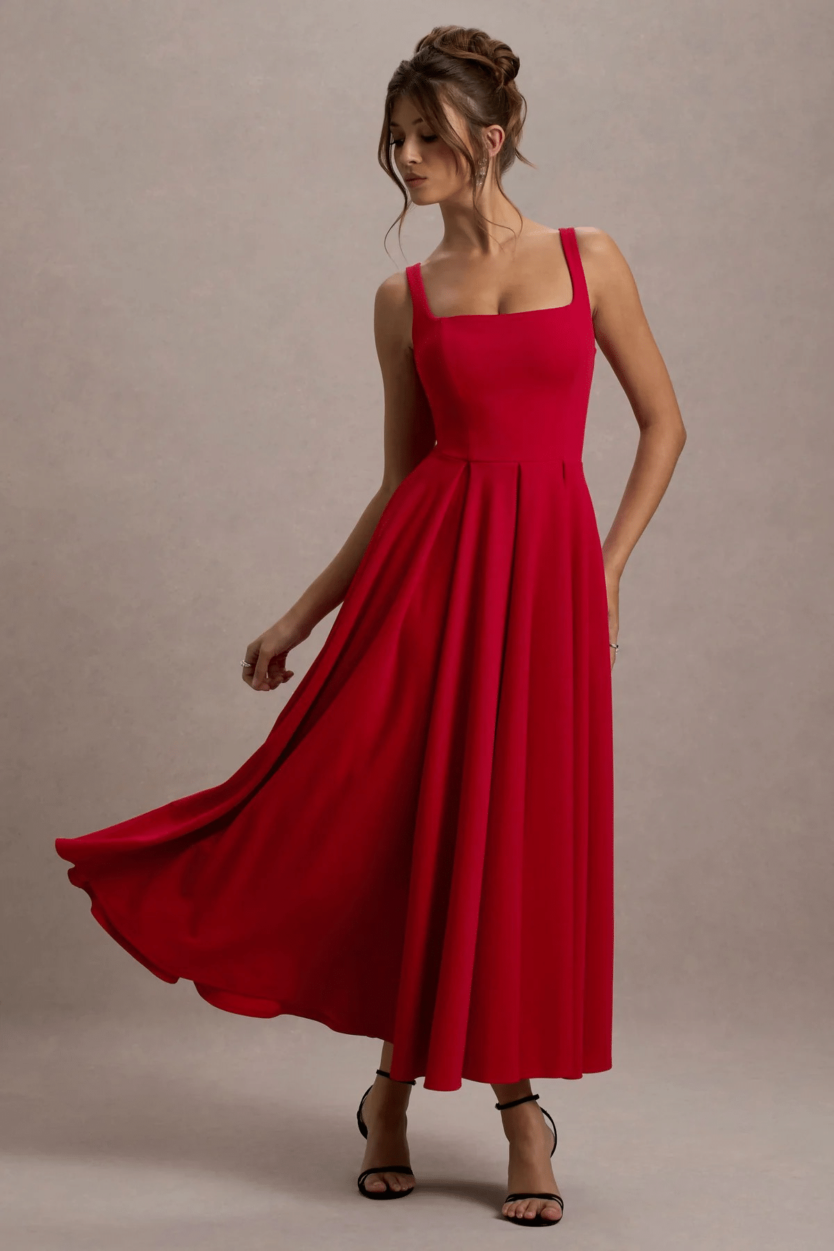     			Traquila Women Lycra Solid Fit & Flare Dress ( Red )