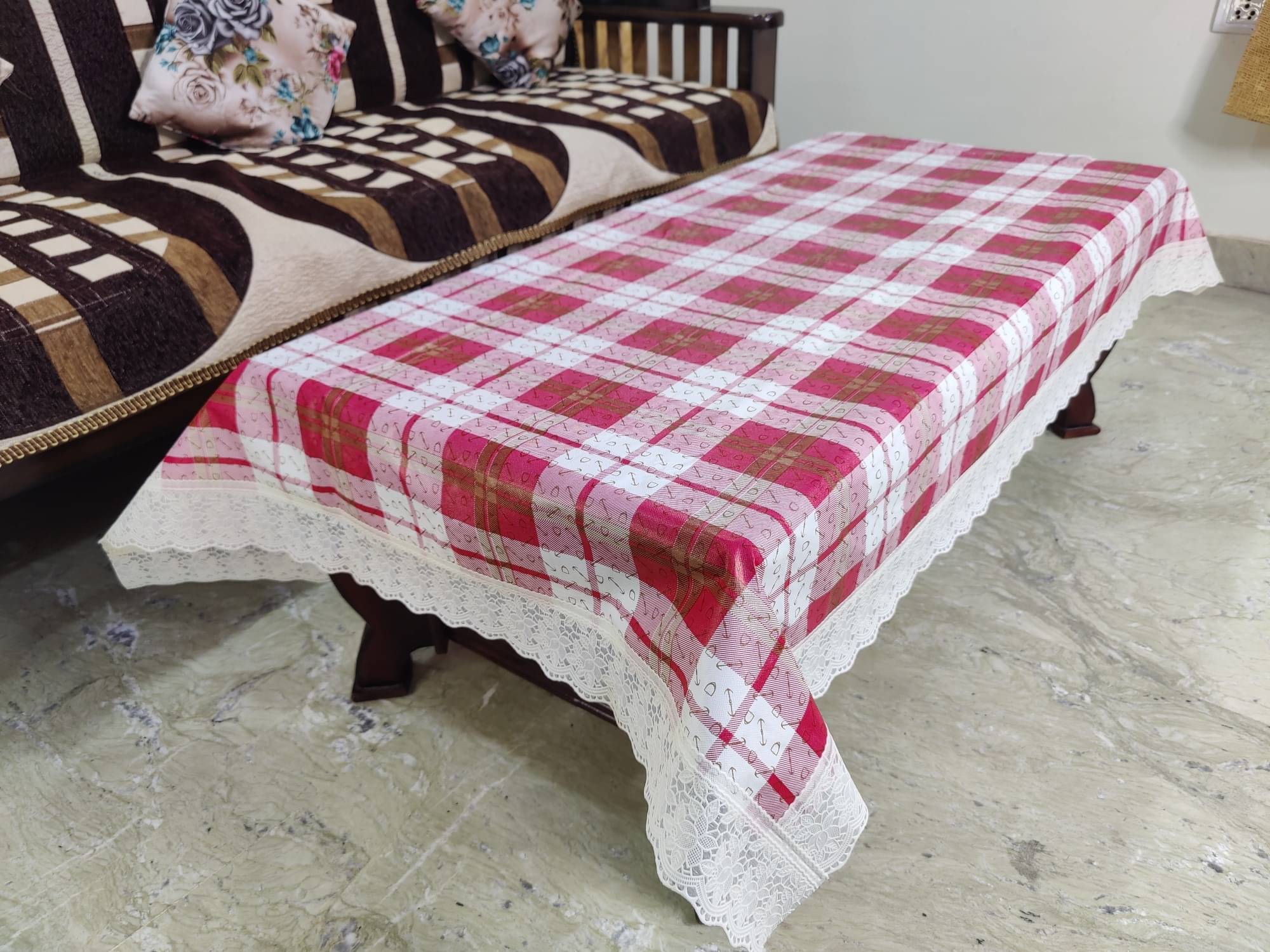mopak decor Checks Polyester 6 Seater Rectangle Table Cover ( 229 x 152 ) cm Pack of 1 Red mopak decor Checks Polyester 6 Seater Rectangle Table Cover ( 229 x 152 ) cm Pack of 1 Red