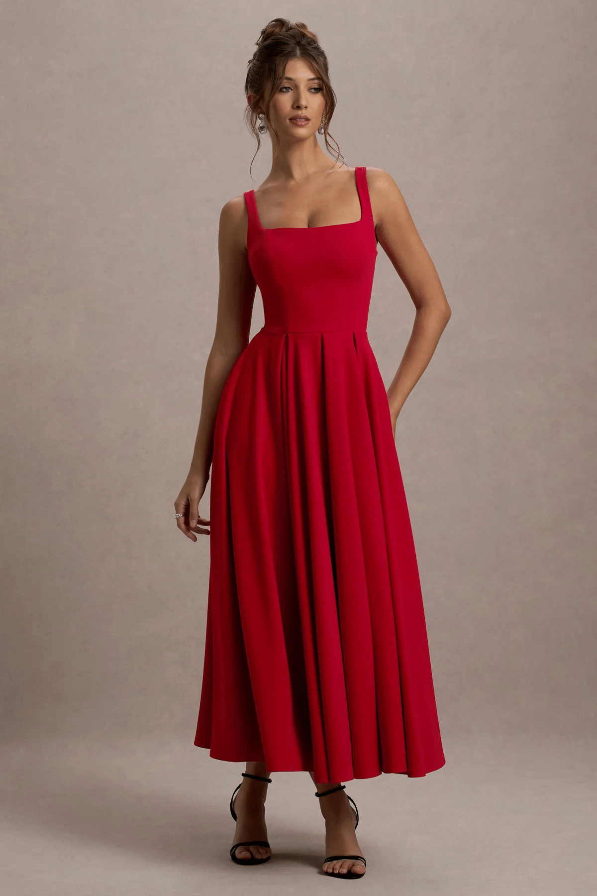 wanquila Lycra Self Design Midi Women's Fit & Flare Dress - Red ( Pack of 1 ) wanquila Lycra Self Design Midi Women's Fit & Flare Dress - Red ( Pack of 1 )