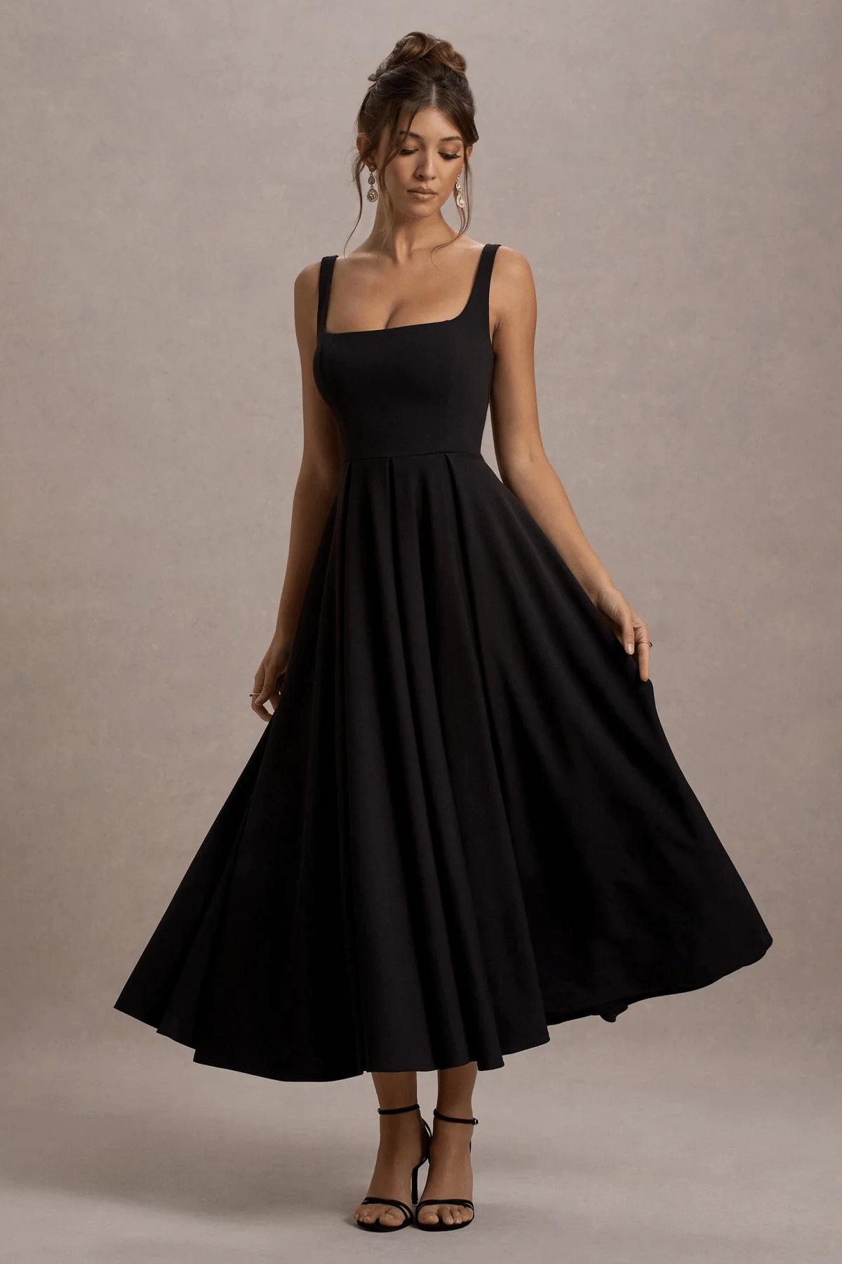 wanquila Lycra Self Design Midi Women's Fit & Flare Dress - Black ( Pack of 1 ) wanquila Lycra Self Design Midi Women's Fit & Flare Dress - Black ( Pack of 1 )