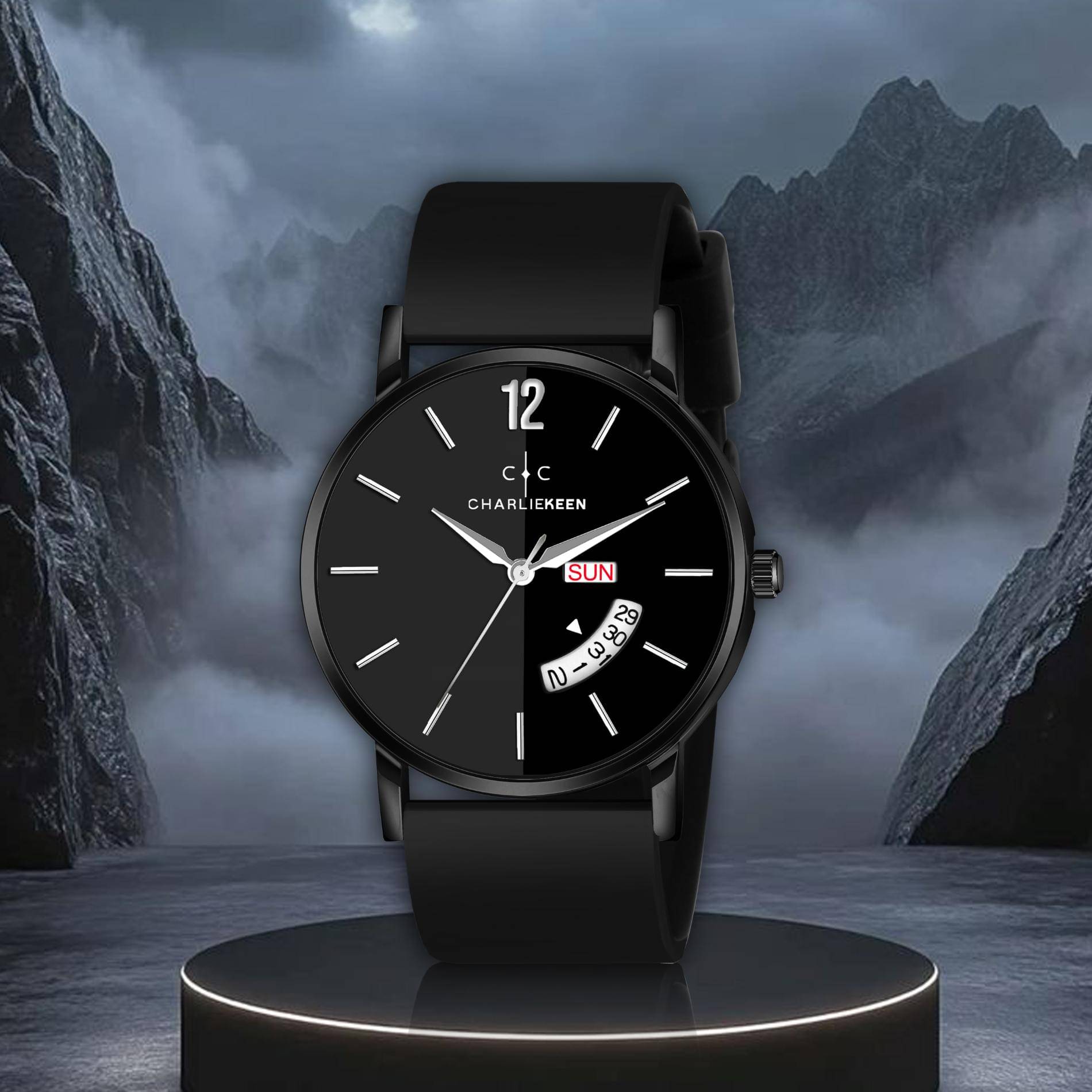     			CHARLIEKEEN Black Silicon Analog Men's Watch