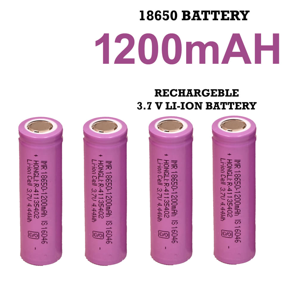     			CONSONANTIAM High Capacity Hongli Lithium Ion 1200mAH Rechargeable Original Power Ultra High Capacity Cell Batteries, LED, Bluetooth Speaker, Laptops, Torch, Flat Top, 3.7V (Pack of 4)