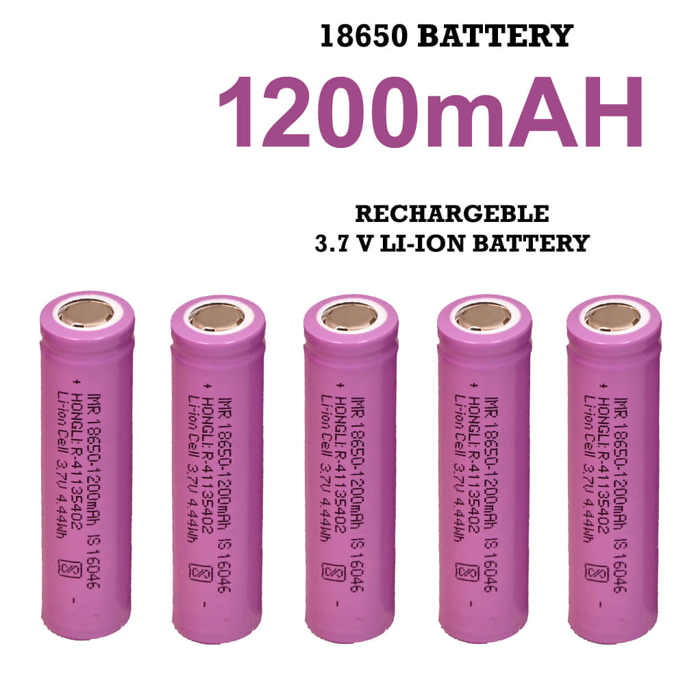    			CONSONANTIAM High Capacity Hongli Lithium Ion 1200mAH Rechargeable Original Power Ultra High Capacity Cell Batteries, LED, Bluetooth Speaker, Laptops, Torch, Flat Top, 3.7V (Pack of 5)