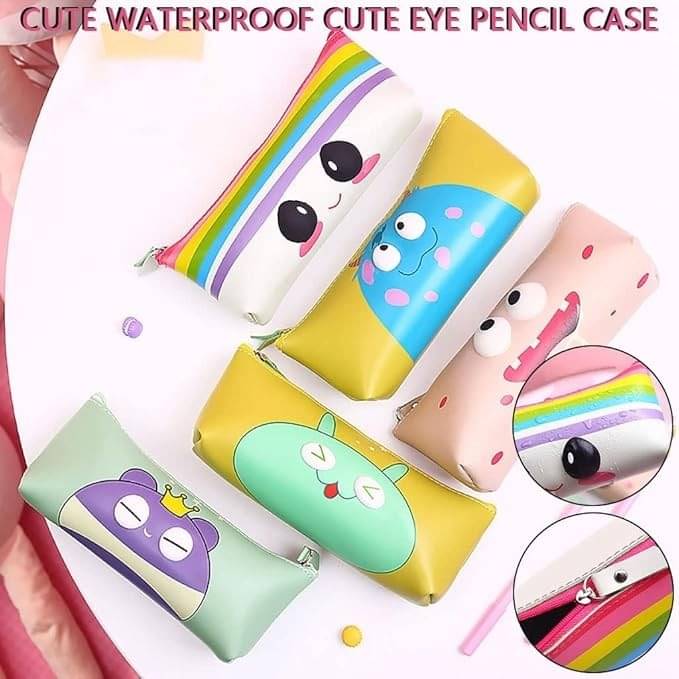     			ECLET 6 Pcs_Soft Cute Eyes Pencil Pouch for Girl Students Silicone Pencil Case Storage Travel Pouch with Big Cute Eyes and Zipper Closer Eyes Pencil Holder Return Gift Art Polyester Pencil Boxes  (Set of 6, Multicolor)