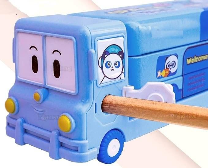 ECLET Cartoon print Geometry Pencil Box for Kids with Moving Tire's & Sharpener Case (Blue) SET OF 1 ECLET Cartoon print Geometry Pencil Box for Kids with Moving Tire's & Sharpener Case (Blue) SET OF 1
