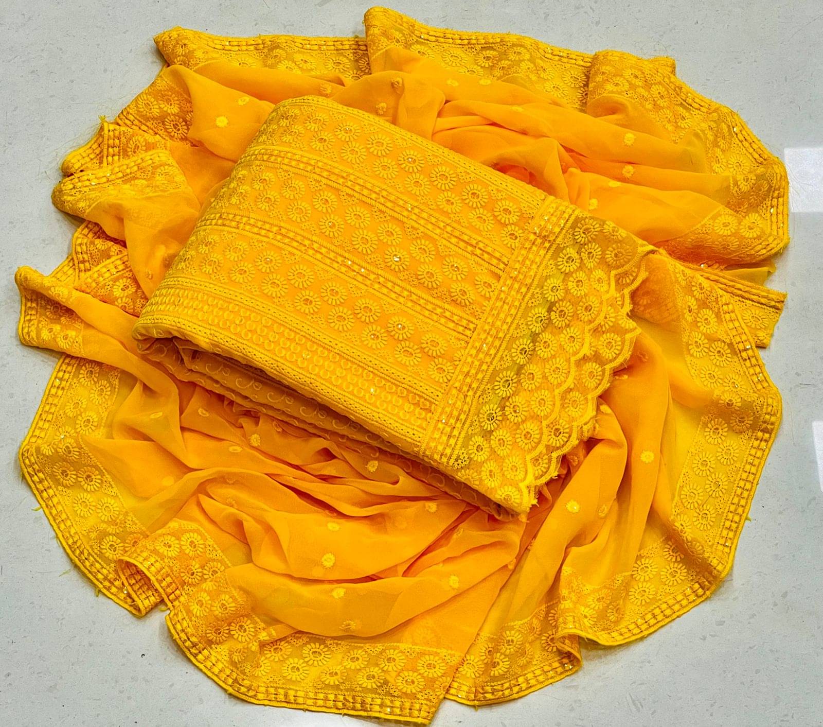     			HL SILKMILLS Unstitched Georgette Embroidered Dress Material - Yellow ( Pack of 1 )
