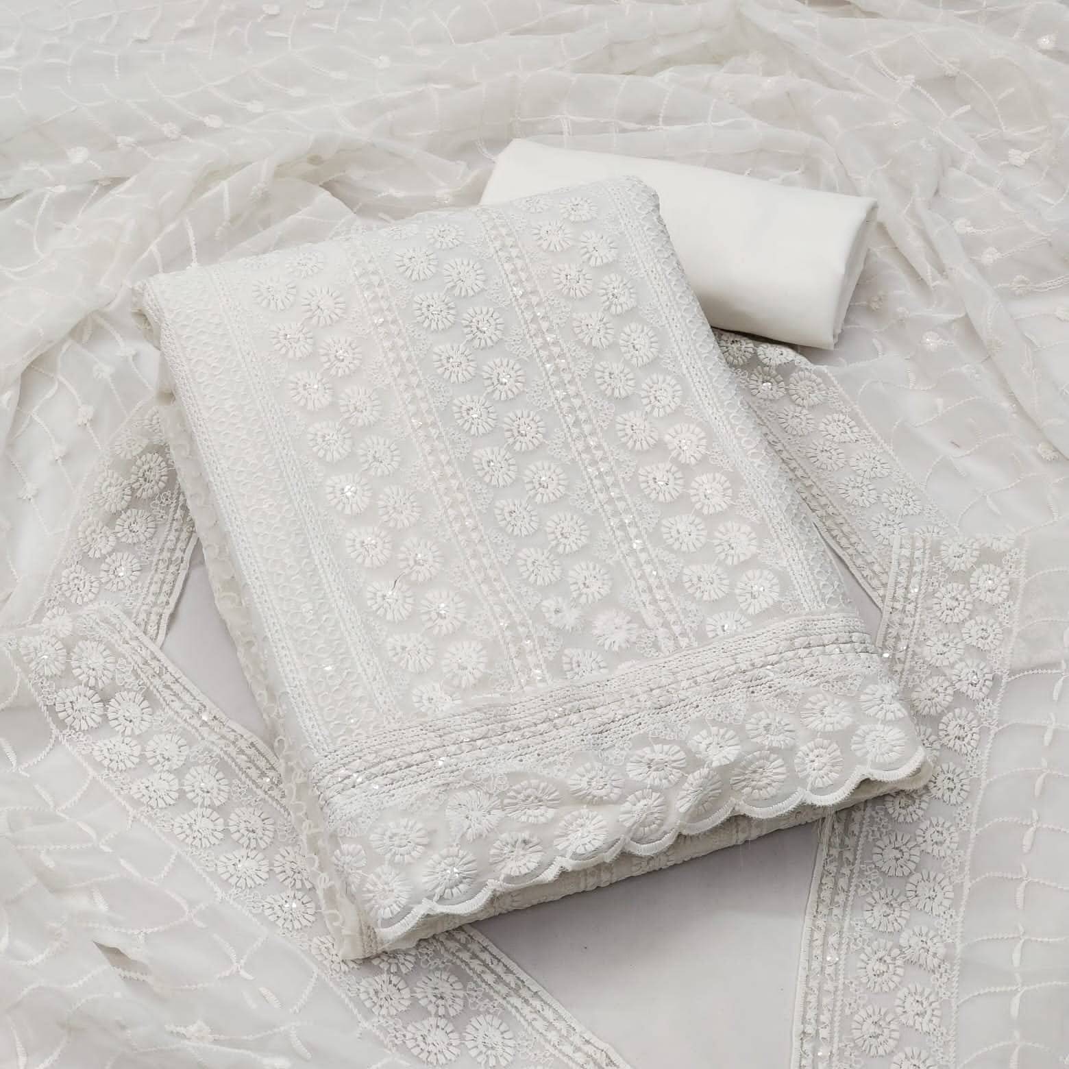 HL SILKMILLS Unstitched Georgette Embroidered Dress Material - White ( Pack of 1 ) HL SILKMILLS Unstitched Georgette Embroidered Dress Material - White ( Pack of 1 )