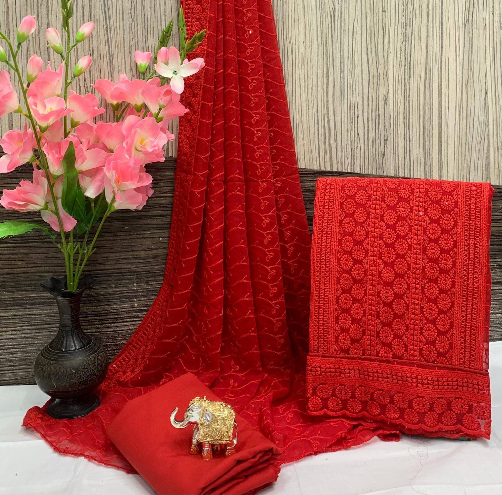 HL SILKMILLS Unstitched Georgette Embroidered Dress Material - Red ( Pack of 1 ) HL SILKMILLS Unstitched Georgette Embroidered Dress Material - Red ( Pack of 1 )