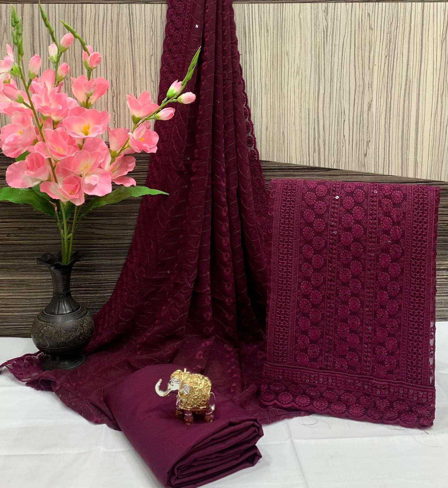     			HL SILKMILLS Unstitched Georgette Embroidered Dress Material - Purple ( Pack of 1 )