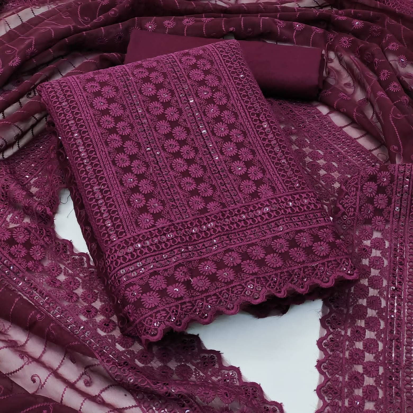     			HL SILKMILLS Unstitched Georgette Embroidered Dress Material - Purple ( Pack of 1 )