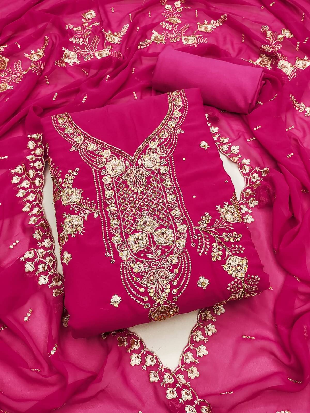     			HL SILKMILLS Unstitched Georgette Embroidered Dress Material - Pink ( Pack of 1 )