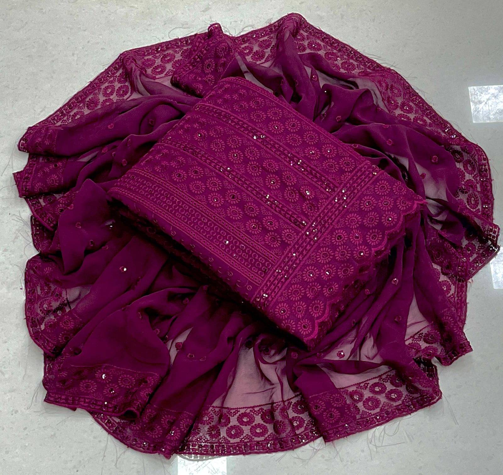     			HL SILKMILLS Unstitched Georgette Embroidered Dress Material - Wine ( Pack of 1 )