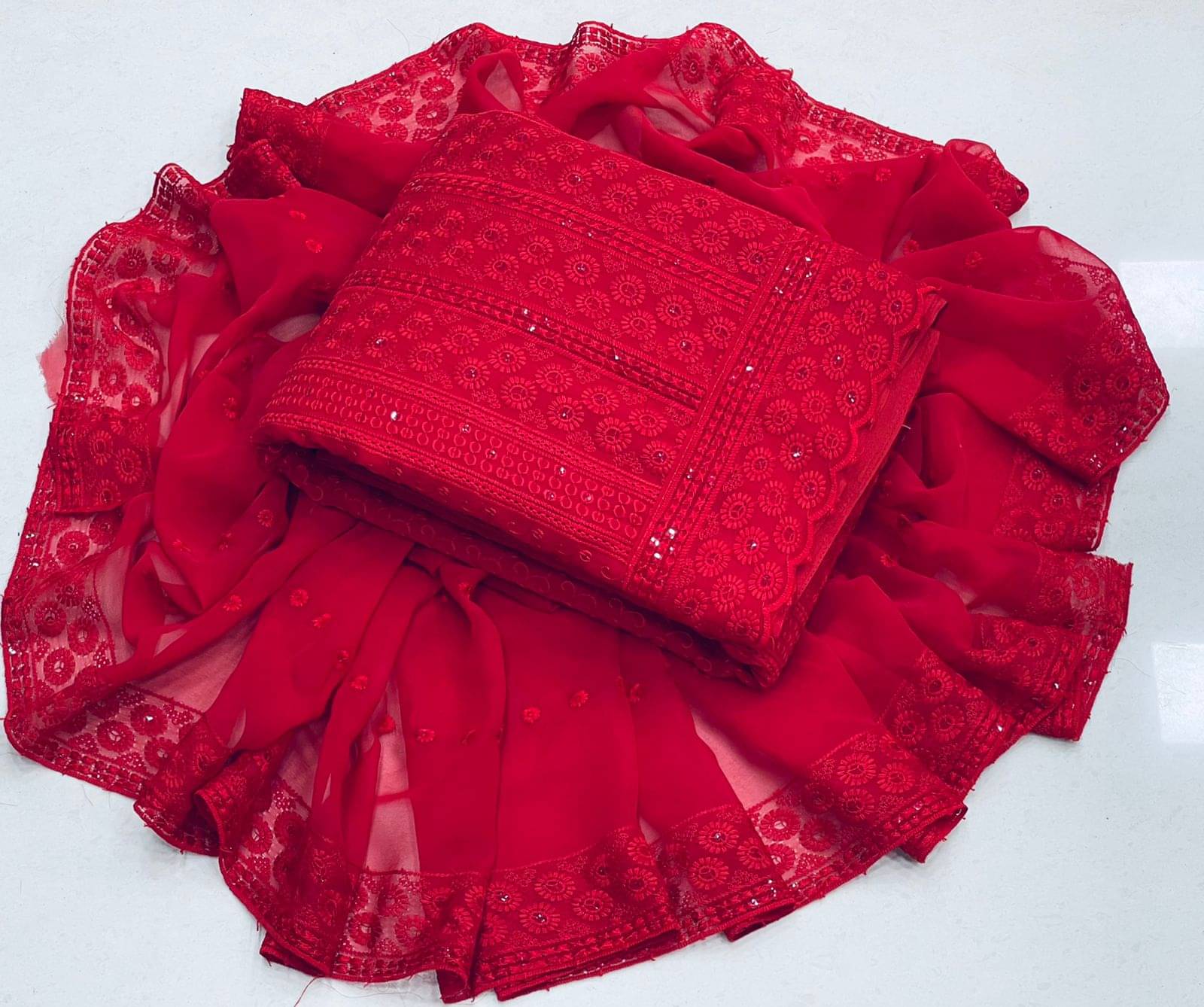    			HL SILKMILLS Unstitched Georgette Embroidered Dress Material - Red ( Pack of 1 )