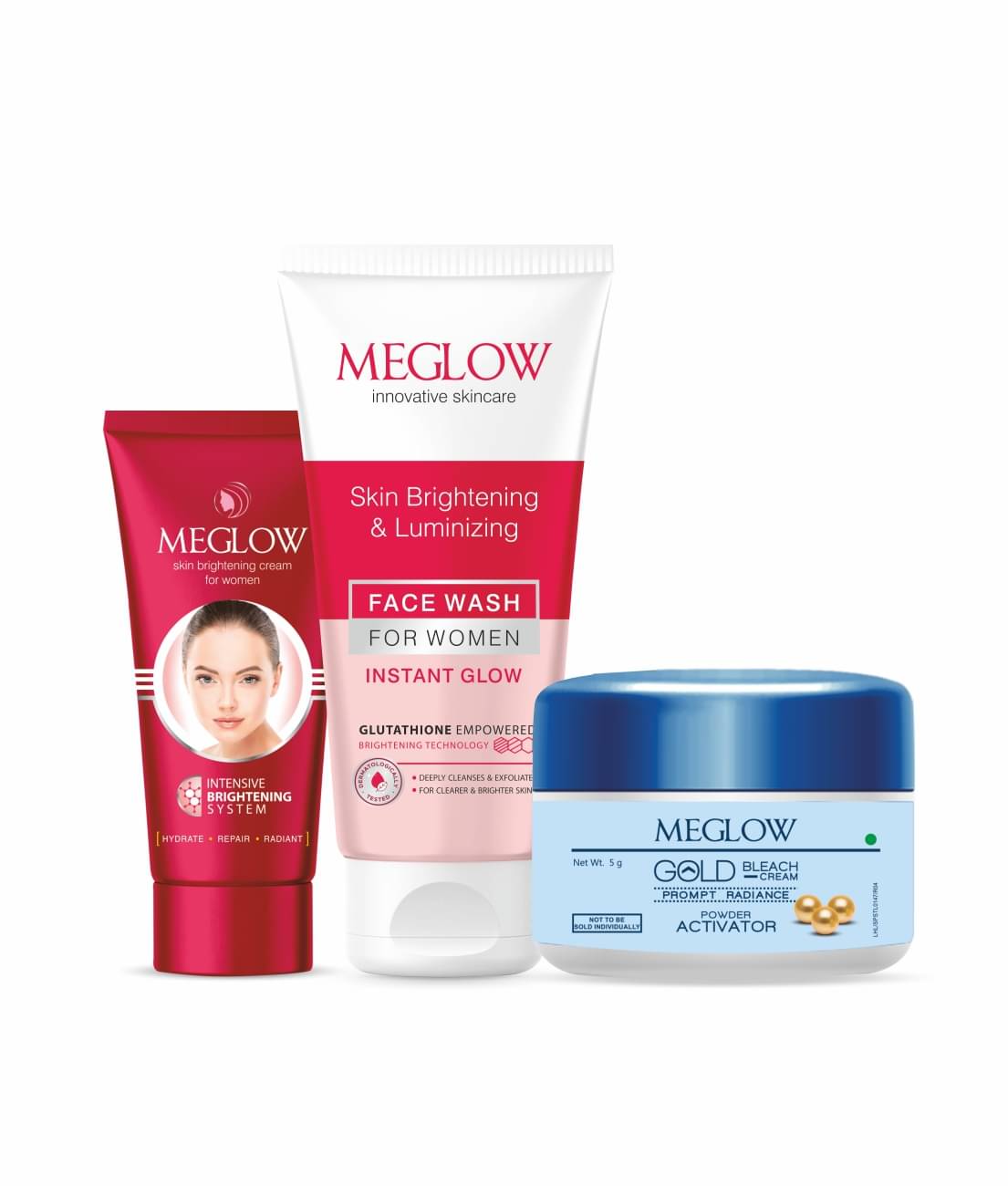 Meglow Skin Brightening Combo Facewash 70g, Cream 50g & Gold Bleach 50g for Radiant Skin Meglow Skin Brightening Combo Facewash 70g, Cream 50g & Gold Bleach 50g for Radiant Skin