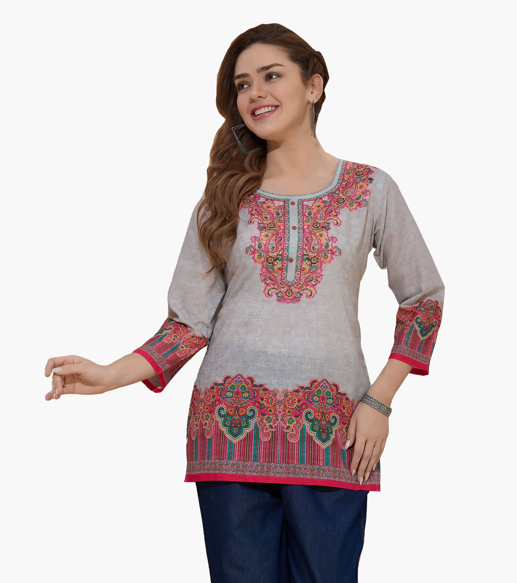 Meher Impex Pack of 1 Cotton Printed Straight Women's Kurti - ( Multicoloured ) Meher Impex Pack of 1 Cotton Printed Straight Women's Kurti - ( Multicoloured )