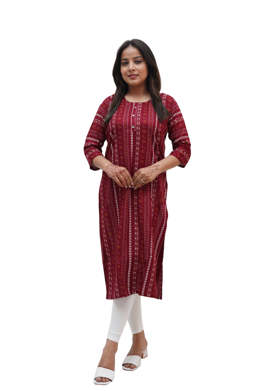 PickALook Pack of 1 Rayon Printed Straight Women's Kurti - ( Maroon )     			PickALook Pack of 1 Rayon Printed Straight Women's Kurti - ( Maroon )