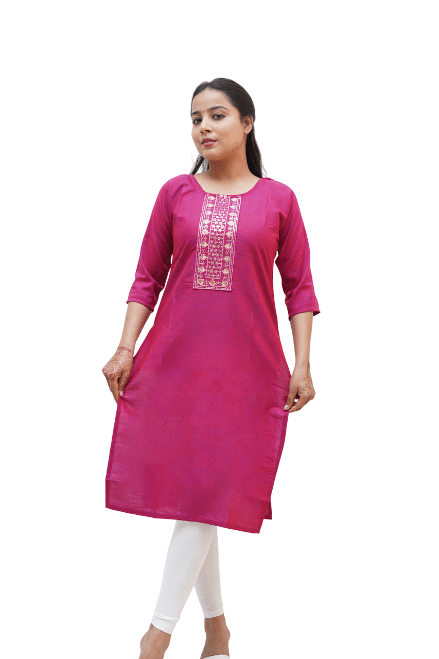     			PickALook Pack of 1 Rayon Embellished Straight Women's Kurti - ( Pink )