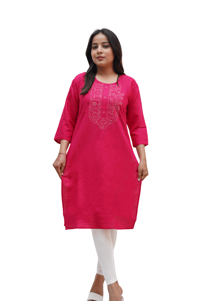 PickALook Pack of 1 Rayon Embellished Straight Women's Kurti - ( Pink ) PickALook Pack of 1 Rayon Embellished Straight Women's Kurti - ( Pink )
