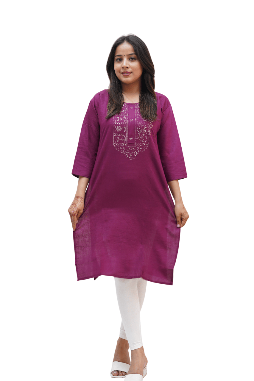 PickALook Pack of 1 Rayon Embellished Straight Women's Kurti - ( Purple ) PickALook Pack of 1 Rayon Embellished Straight Women's Kurti - ( Purple )