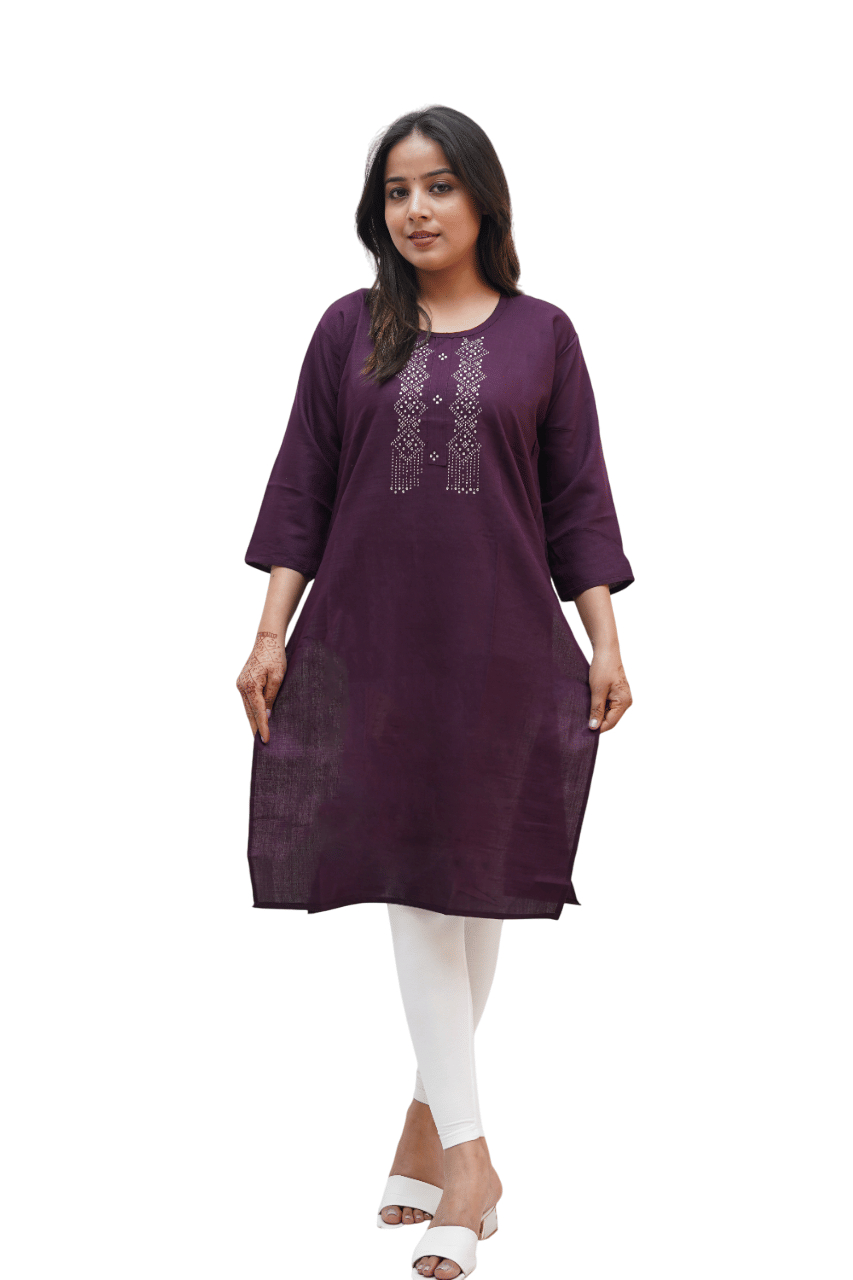 PickALook Pack of 1 Rayon Embellished Straight Women's Kurti - ( Purple )     			PickALook Pack of 1 Rayon Embellished Straight Women's Kurti - ( Purple )