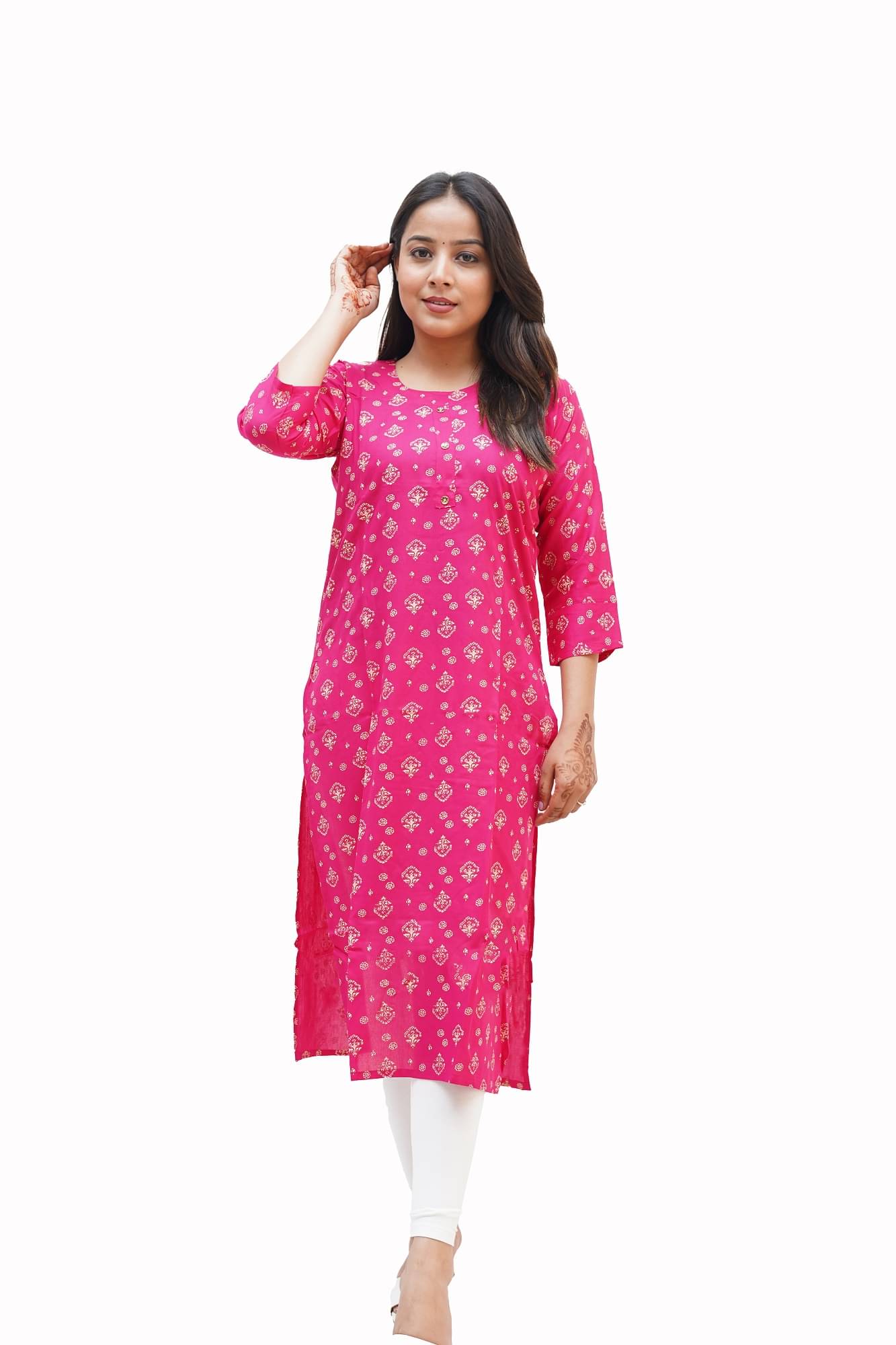     			PickALook Pack of 1 Rayon Printed Straight Women's Kurti - ( Pink )