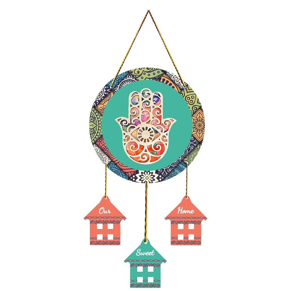 Positive Vibe Lifestyle Wood Evil eye hanging Wall Sculpture Multi - Pack of 1