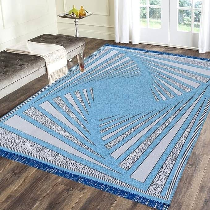     			RADECOR Blue Chenille Carpet Abstract 5x7 Ft